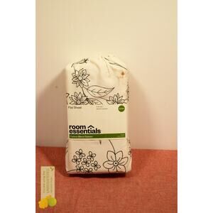 Room Essentials Queen Easy Care Cotton Blend Sateen Flat Sheet Gray Floral*